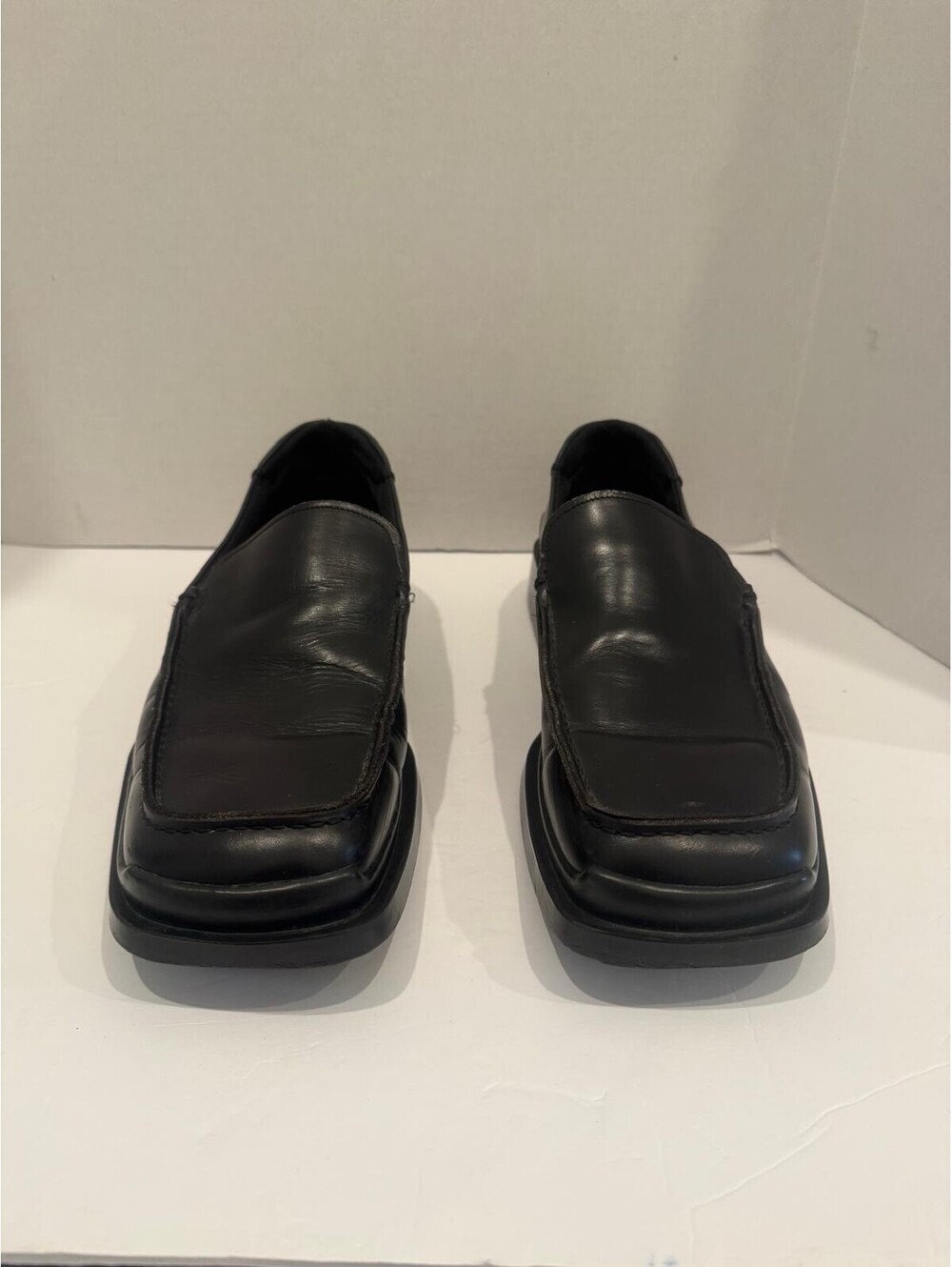 Prada Men’s Black Leather Loafers — Classic Square Moc‑Toe Design| Size 11